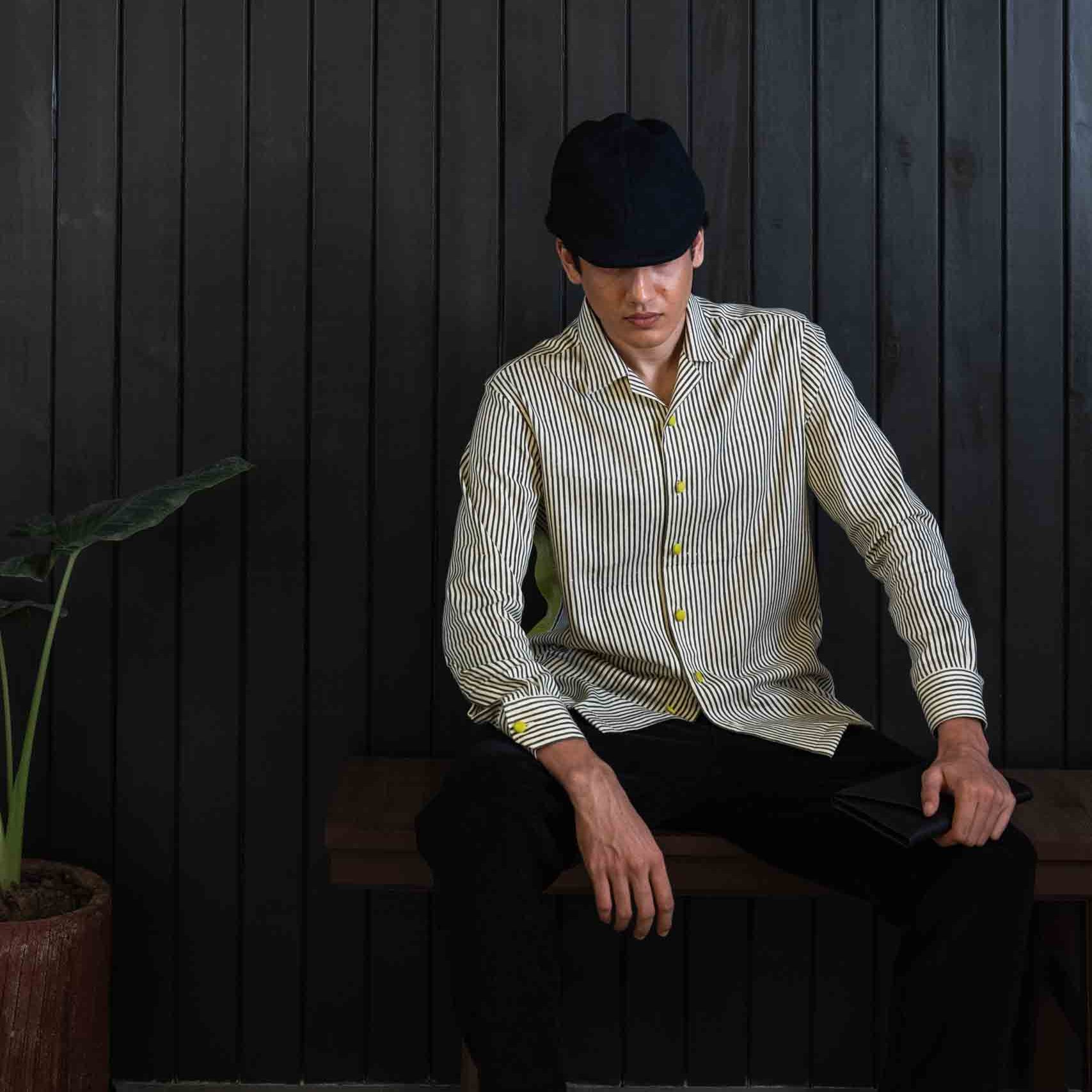 Rearview Shirt - Herringbone | Camp Collar | Long Sleeves