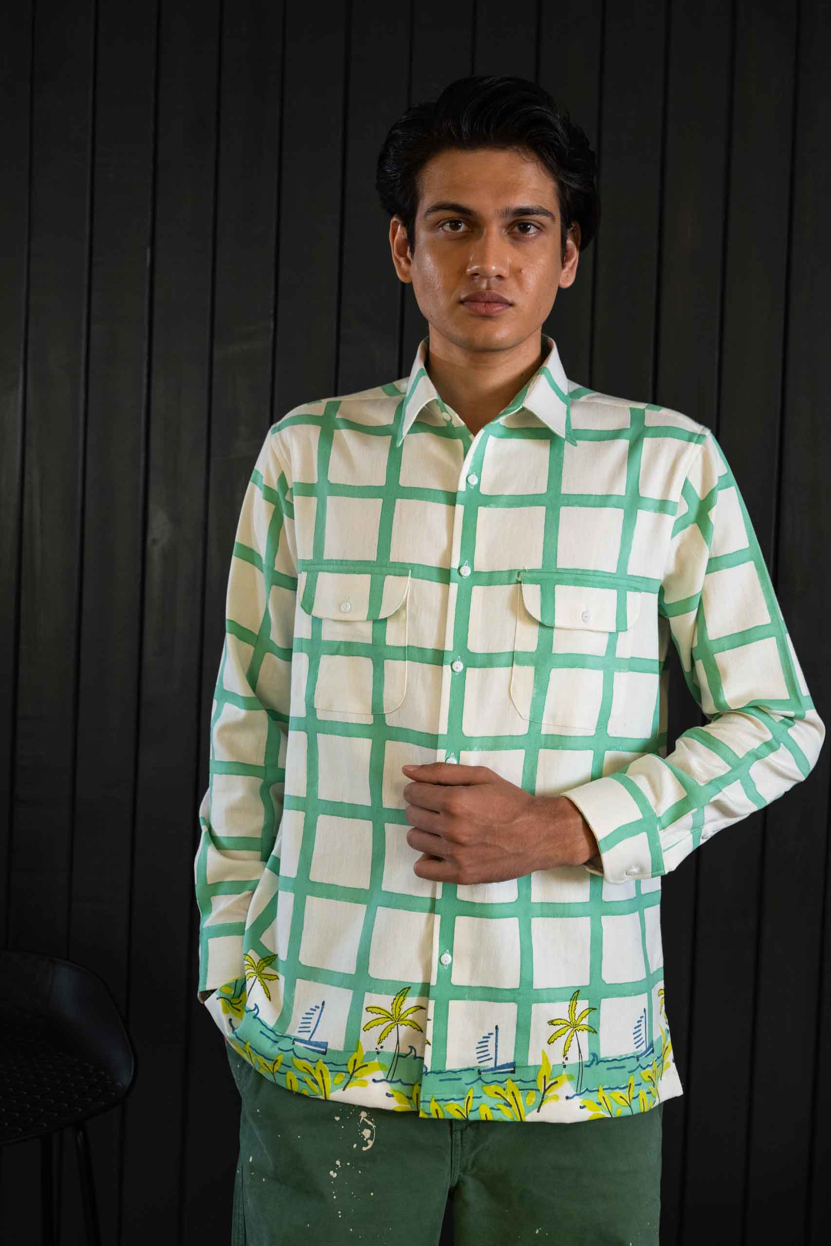 Coastline Shacket - Herringbone | Classic Collar | Long Sleeves