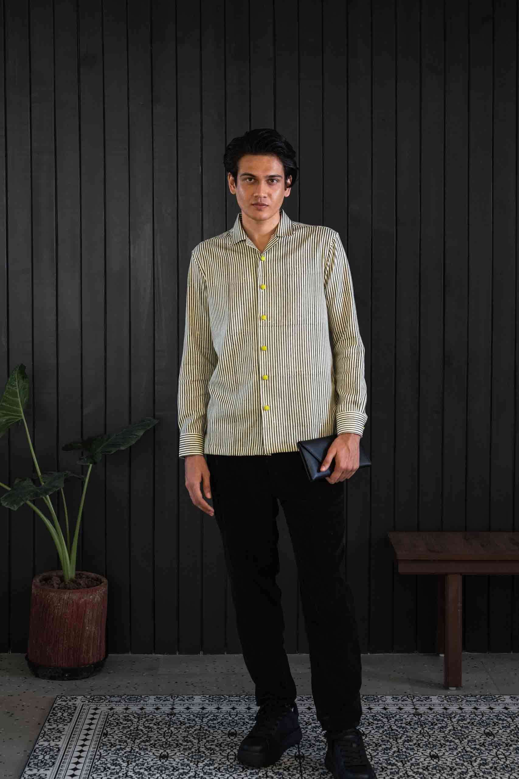 Rearview Shirt - Herringbone | Camp Collar | Long Sleeves