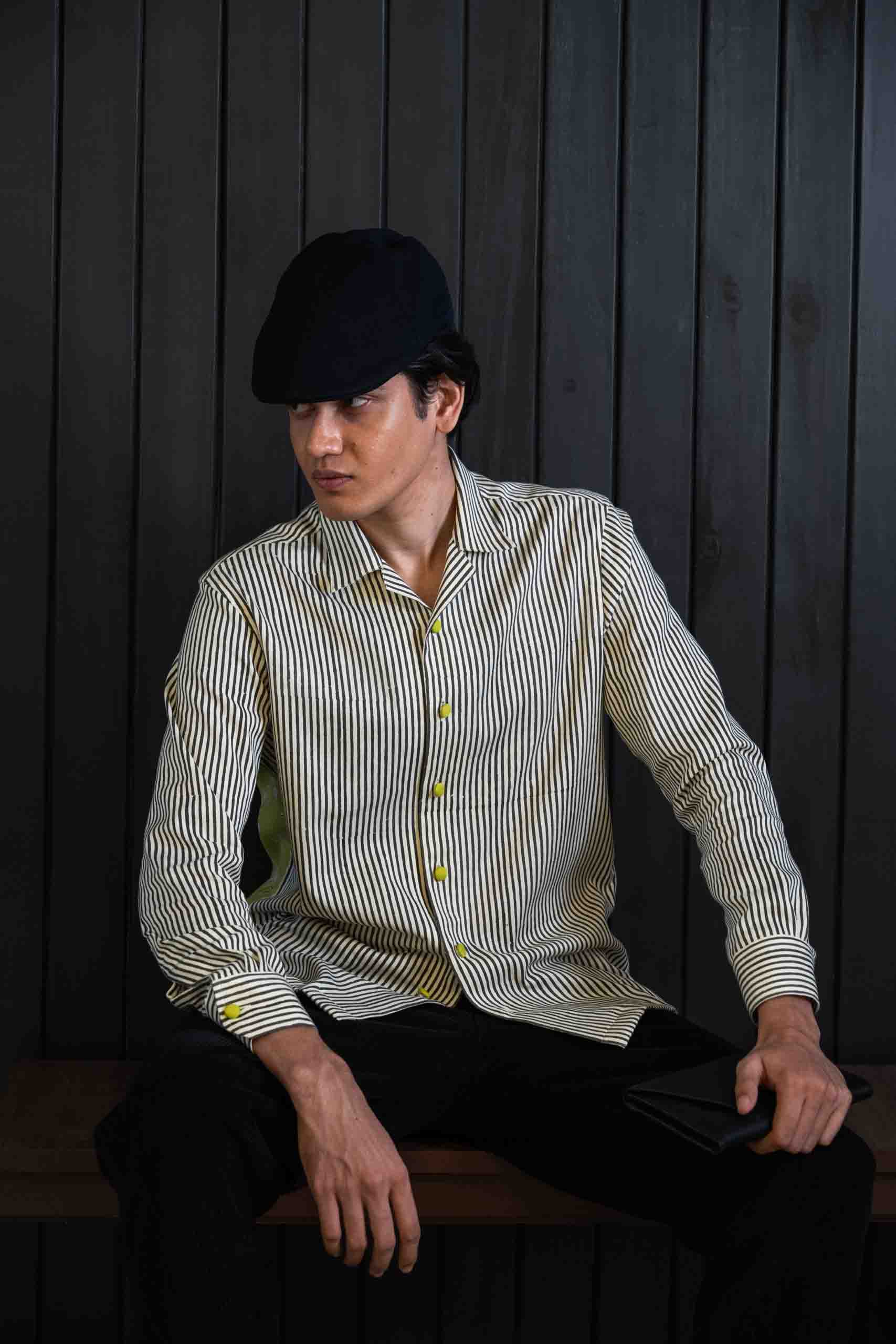 Rearview Shirt - Herringbone | Camp Collar | Long Sleeves