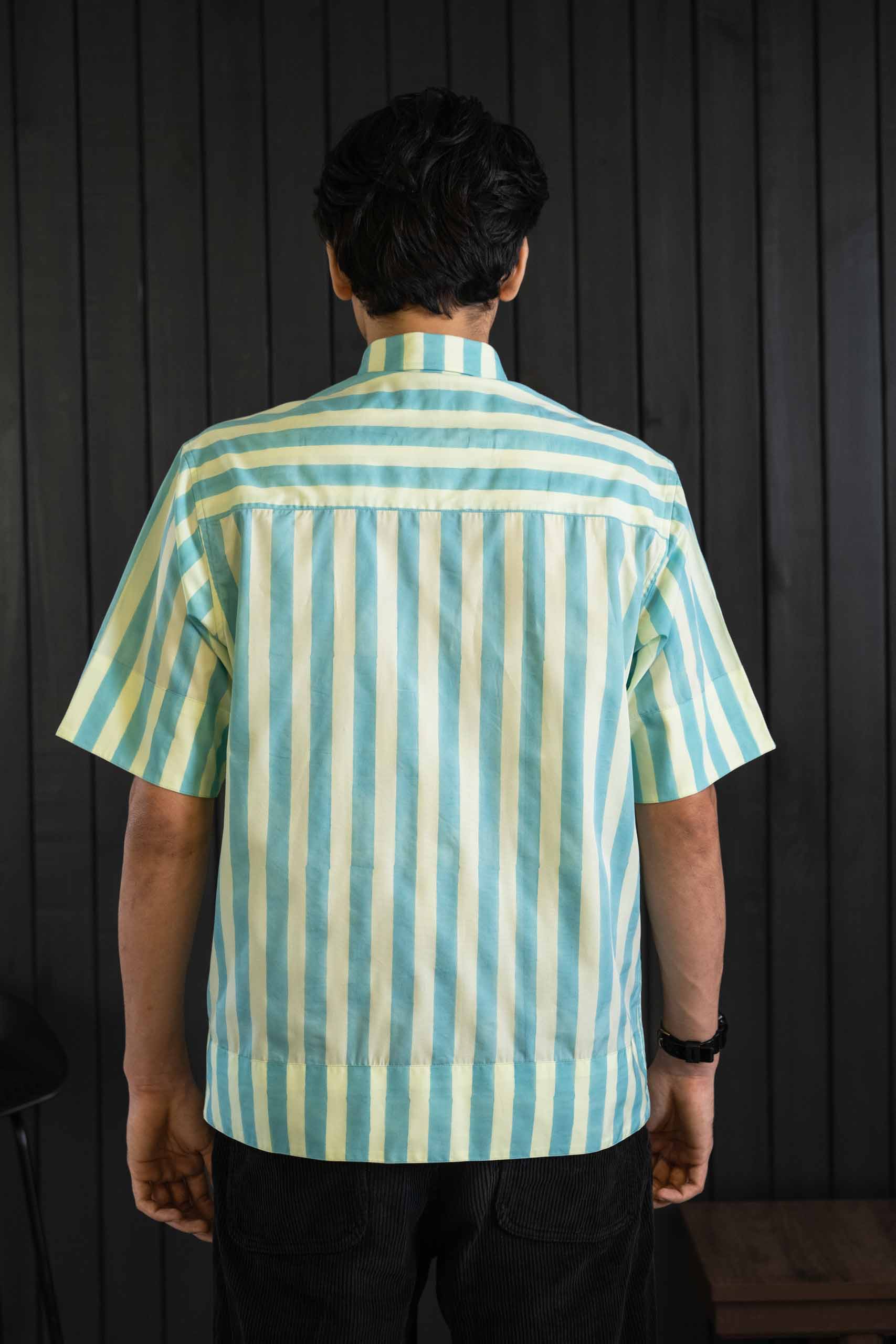 Striped Patch Shirt - Cotton Tencel | Classic Collar | Short Sleeves