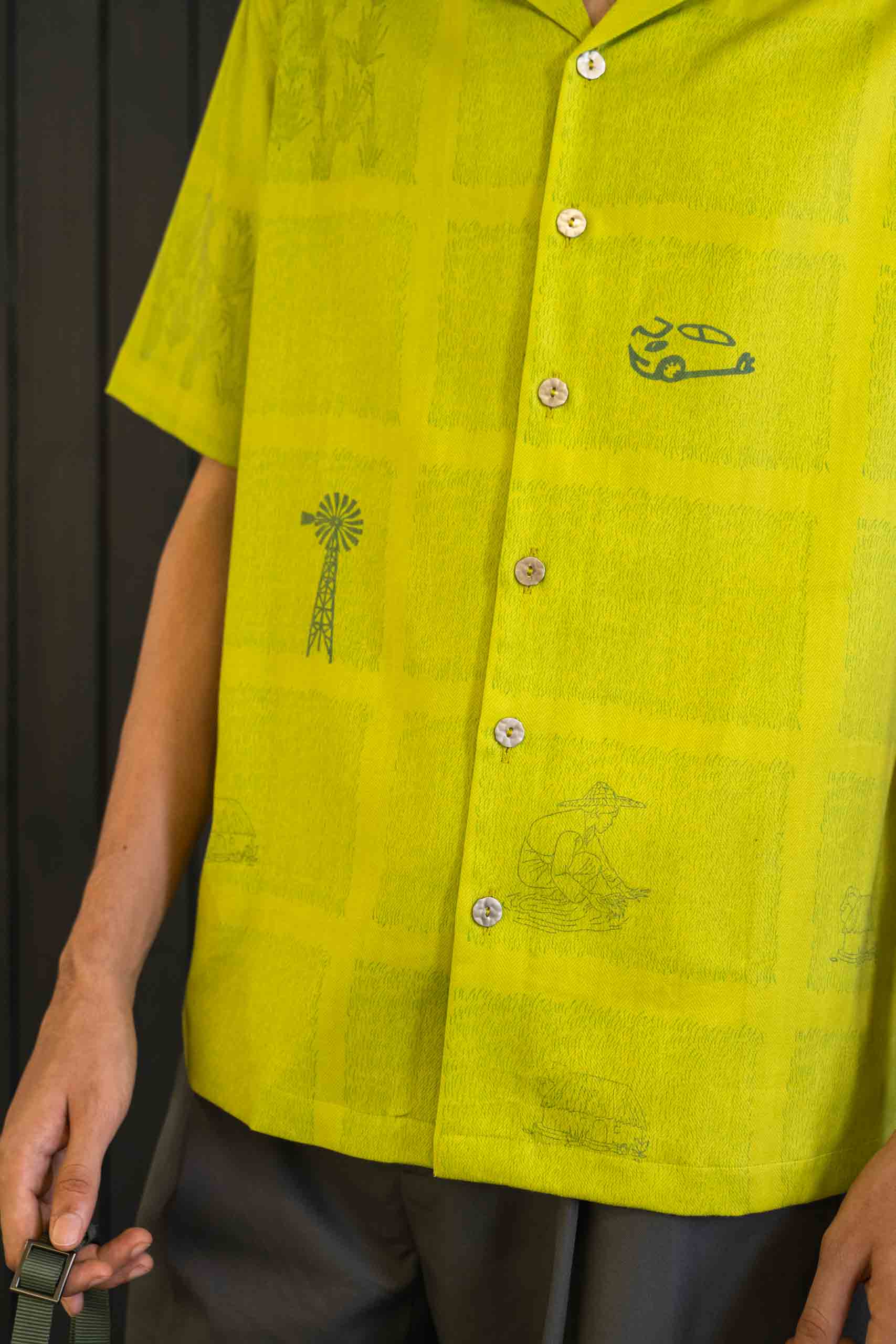 Lime Drive Shirt - Herringbone | Camp Collar | Short Sleeves