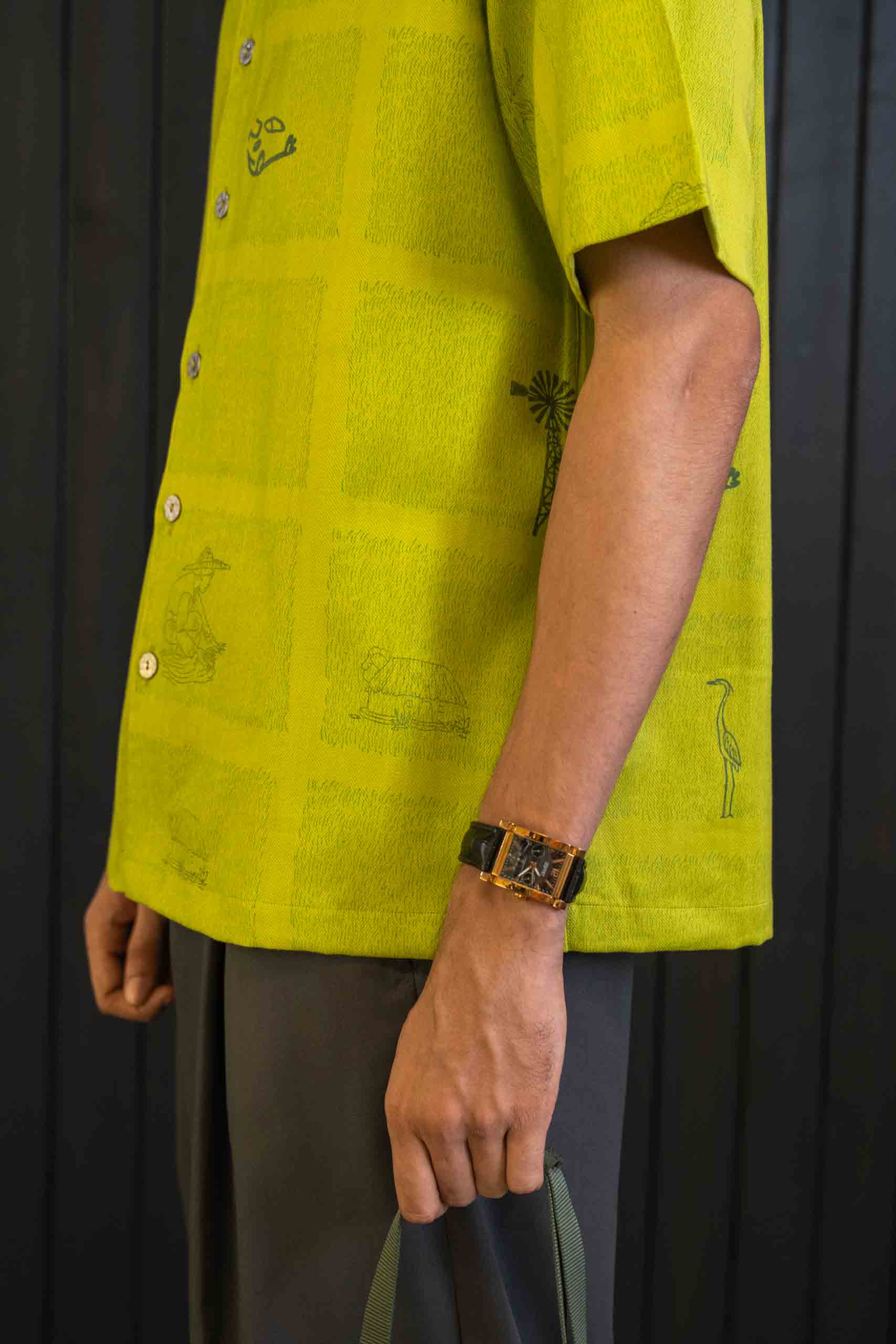 Lime Drive Shirt - Herringbone | Camp Collar | Short Sleeves