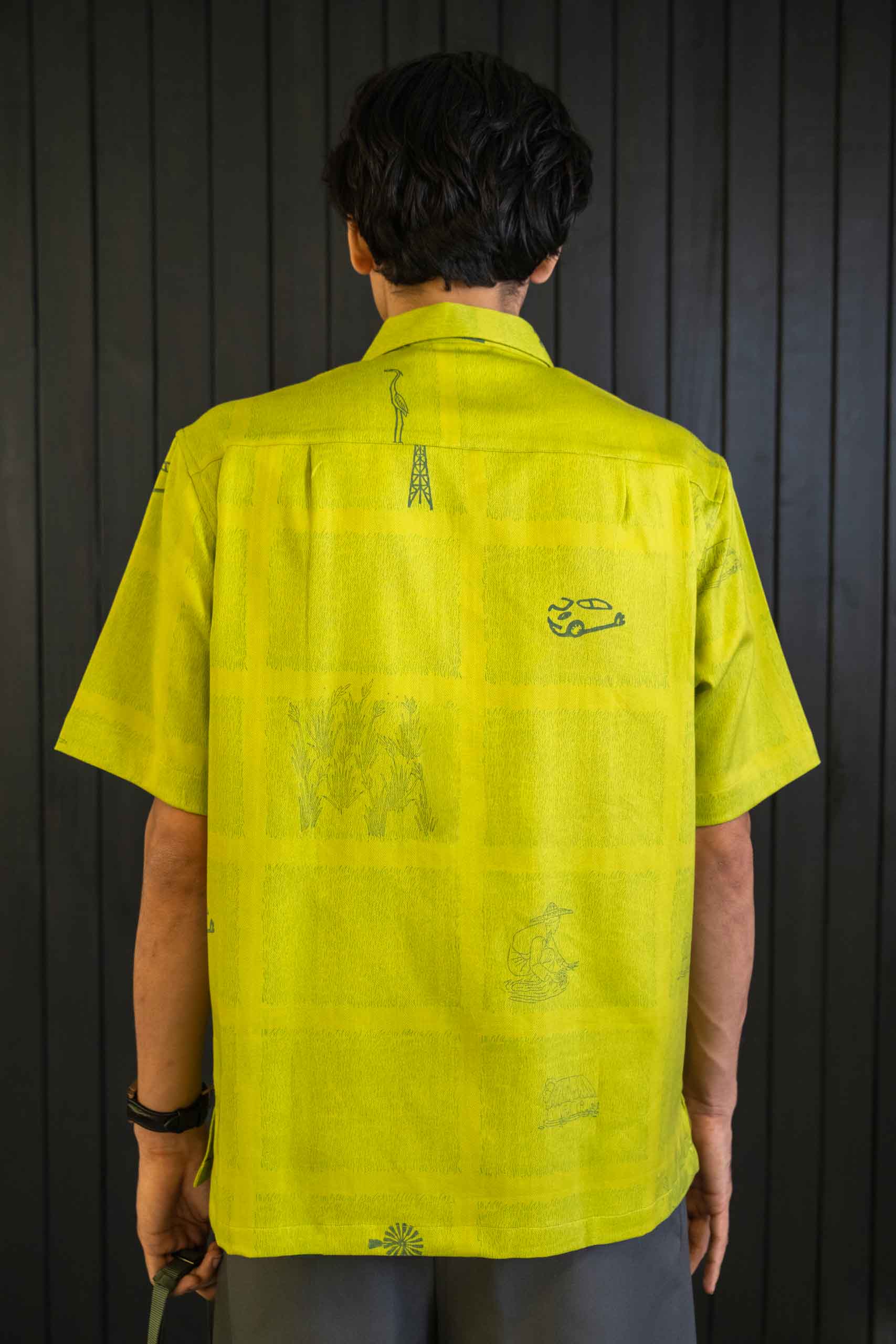 Lime Drive Shirt - Herringbone | Camp Collar | Short Sleeves