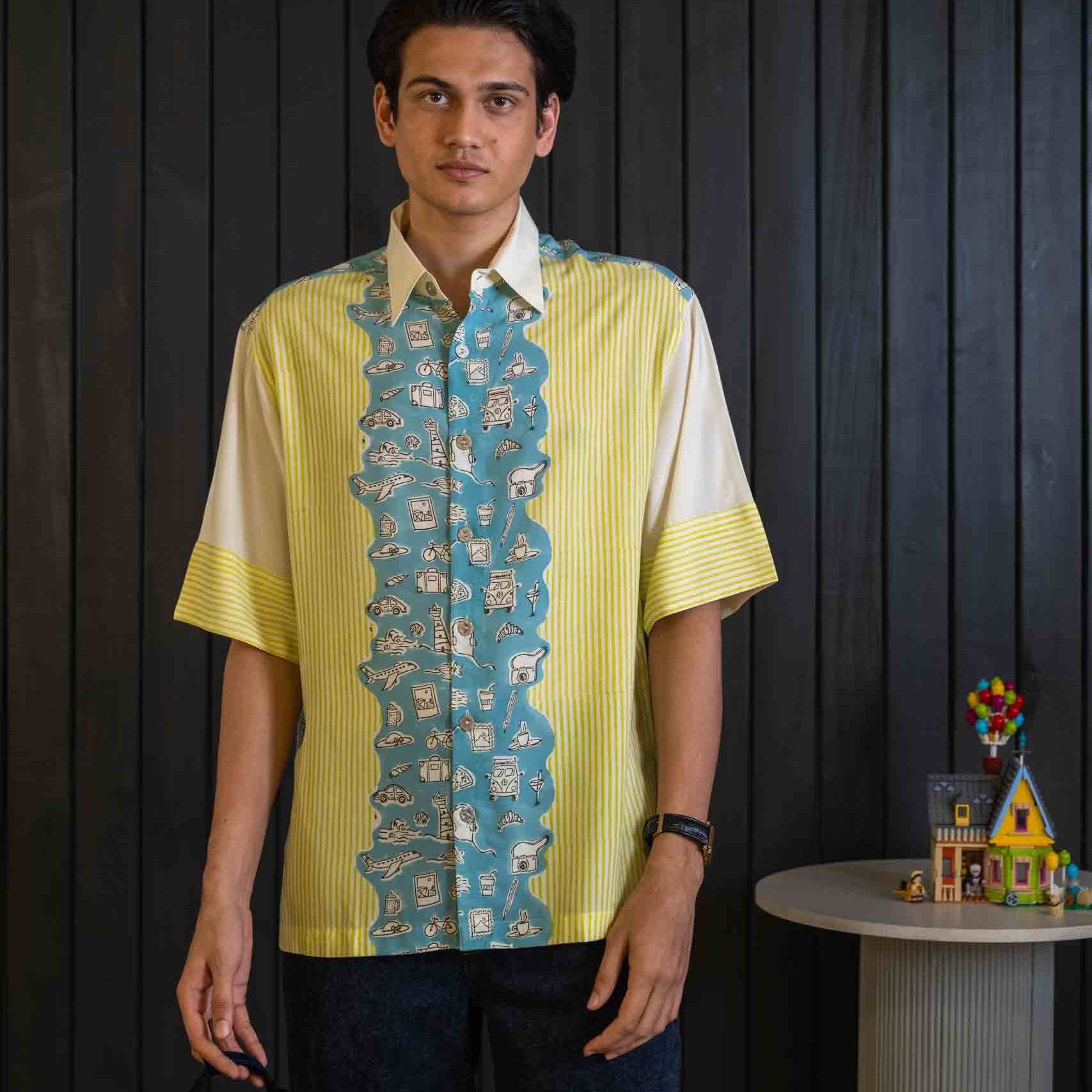 Souvenir Stripe Shirt - Micro Modal | Spread Collar | Short Sleeves