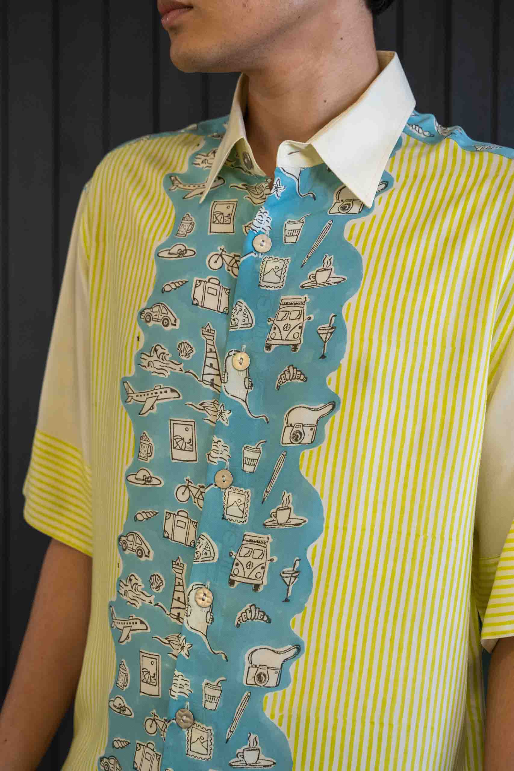 Souvenir Stripe Shirt - Micro Modal | Spread Collar | Short Sleeves