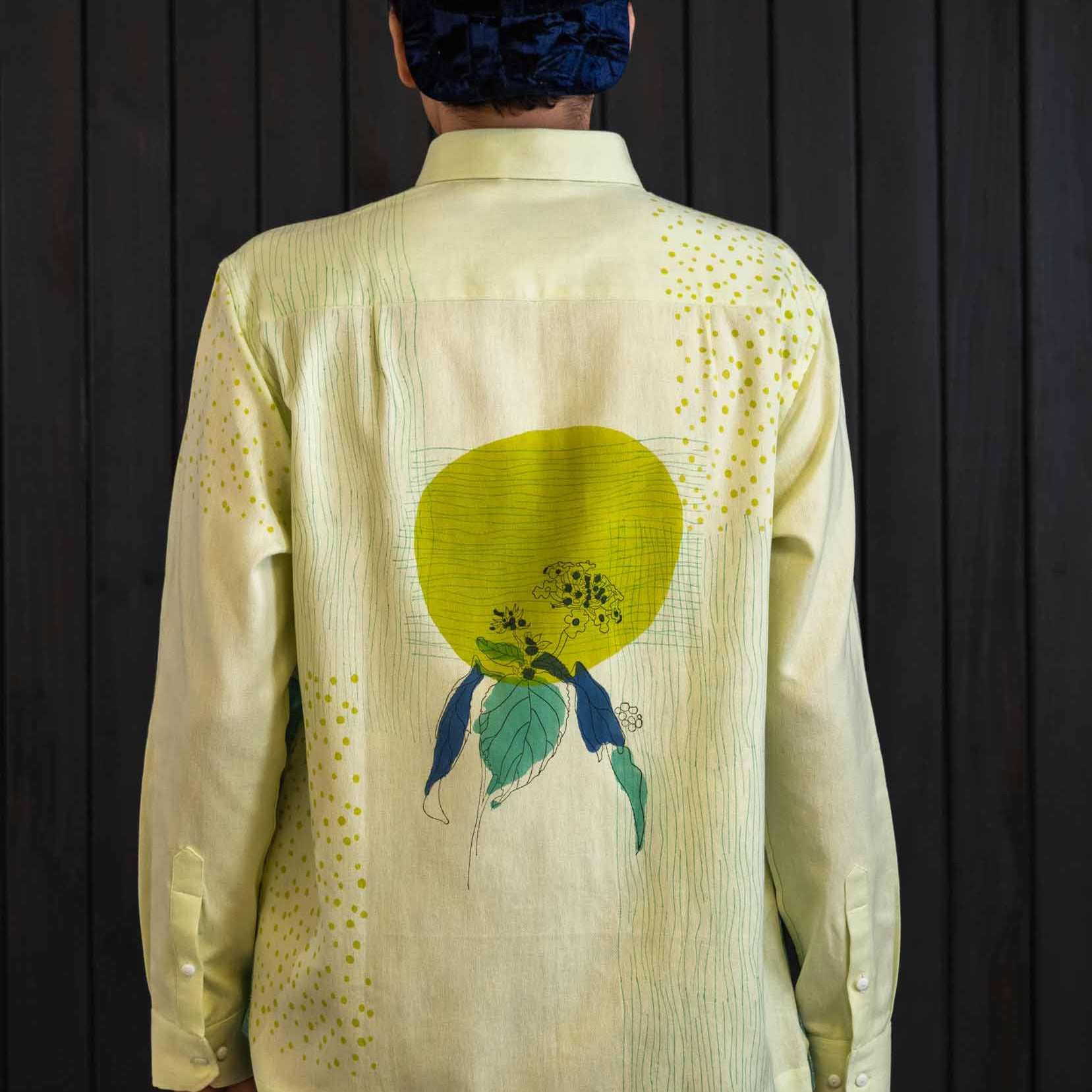 Two-tone Botanical Shirt - Herringbone | Classic Collar | Long Sleeves