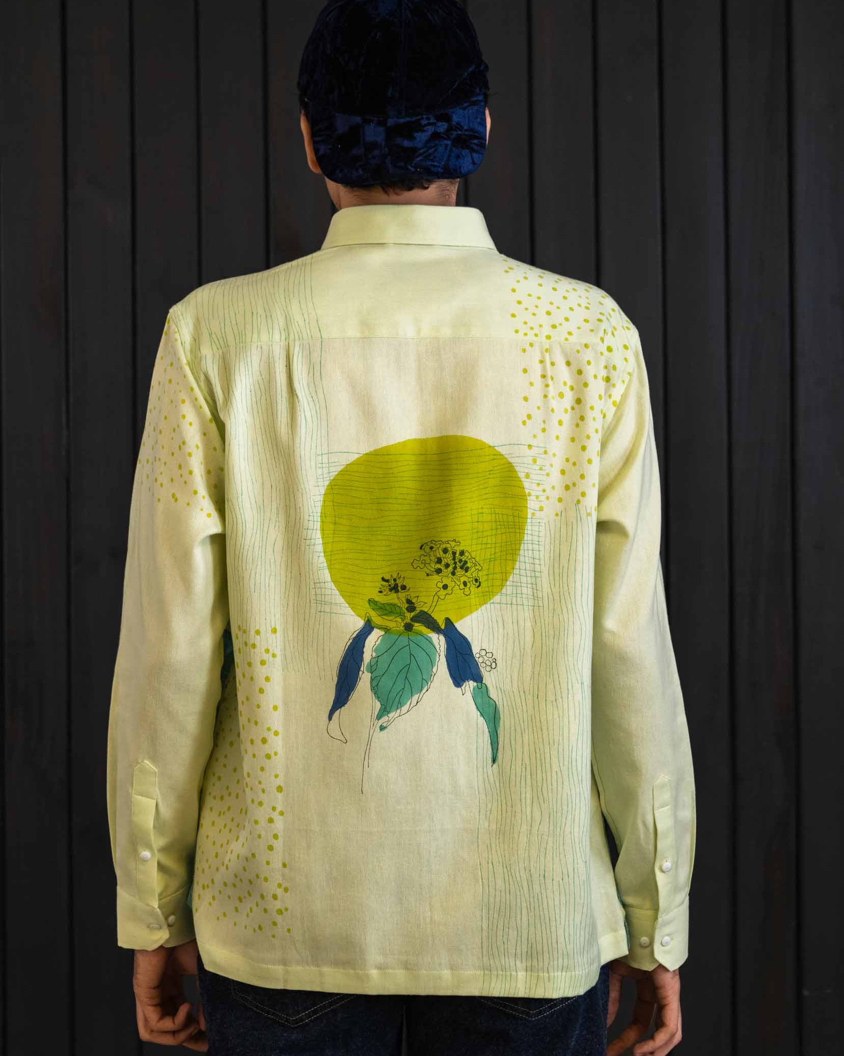 Two-tone Botanical Shirt - Herringbone | Classic Collar | Long Sleeves