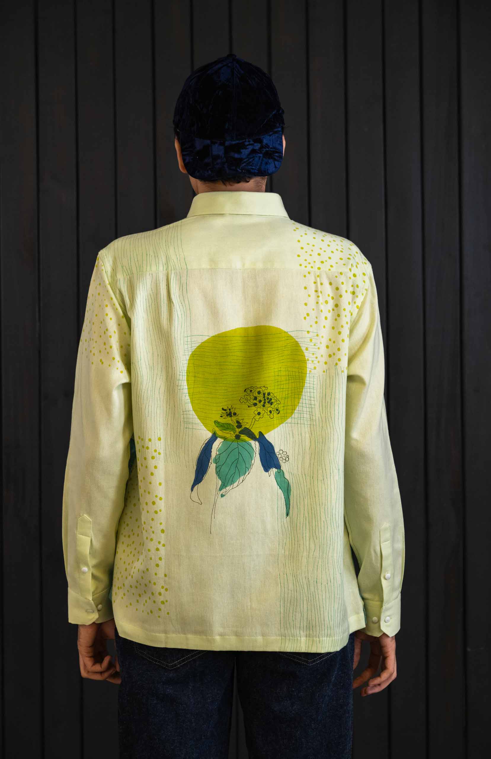 Two-tone Botanical Shirt - Herringbone | Classic Collar | Long Sleeves