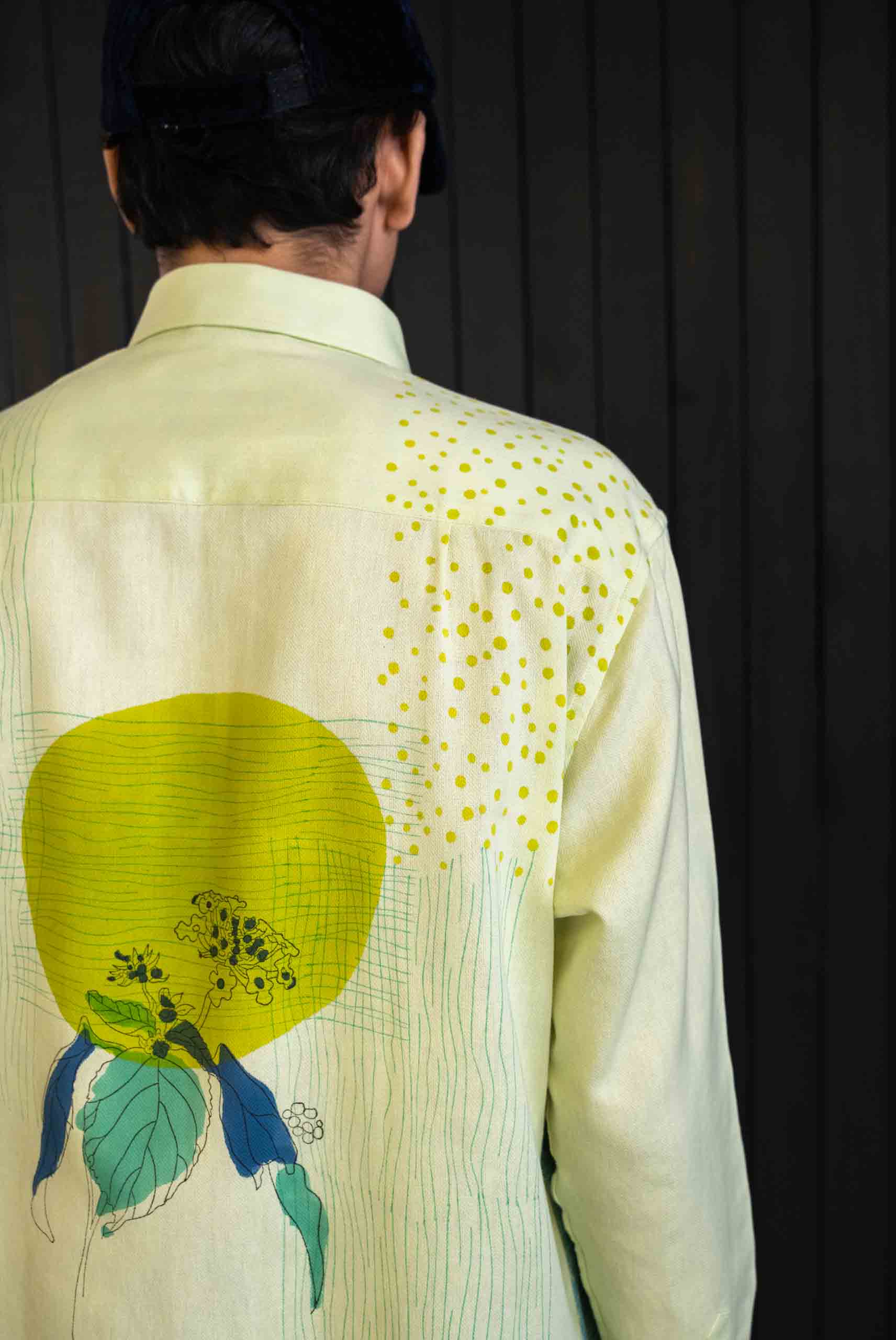 Two-tone Botanical Shirt - Herringbone | Classic Collar | Long Sleeves