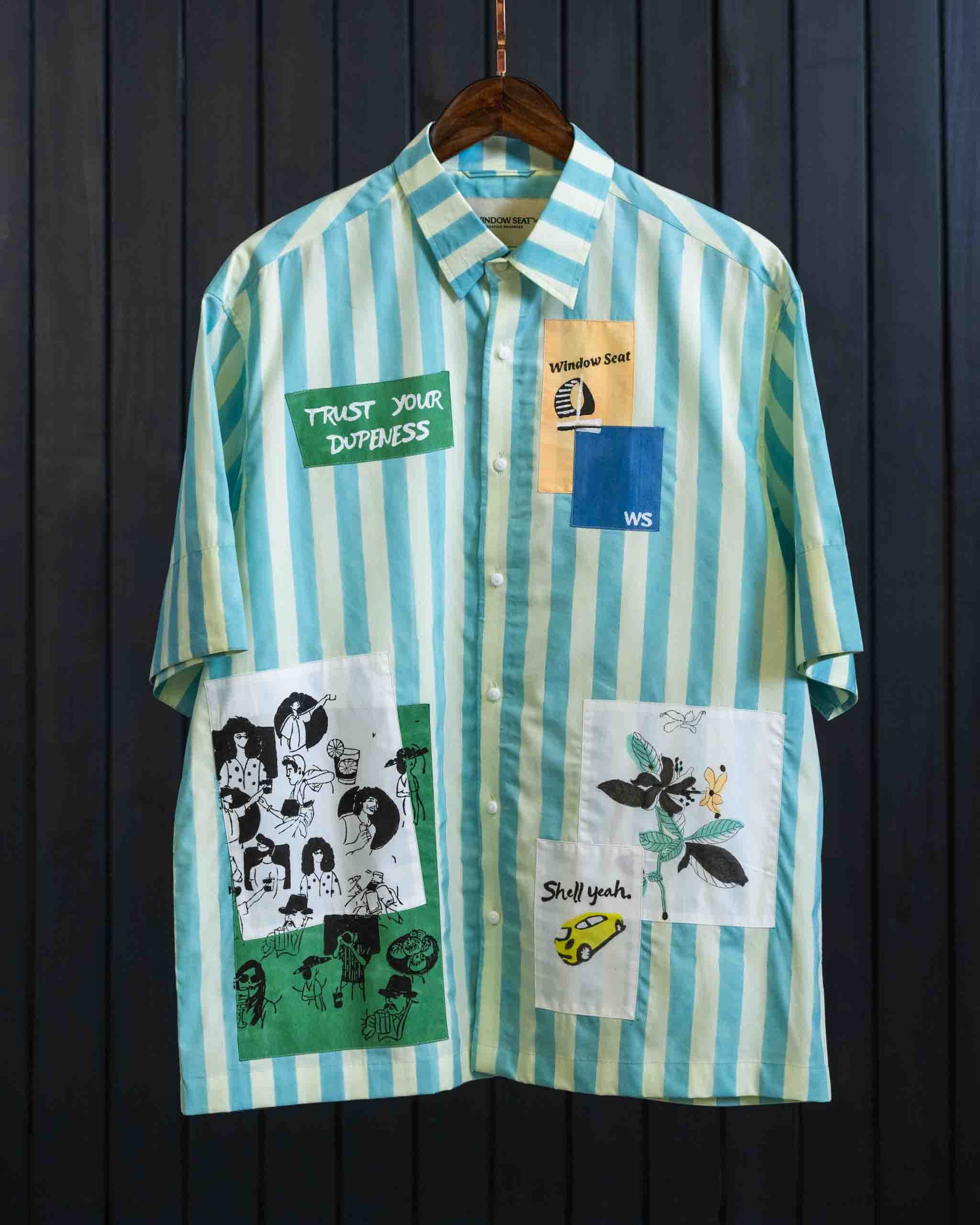 Striped Patch Shirt - Cotton Tencel | Classic Collar | Short Sleeves