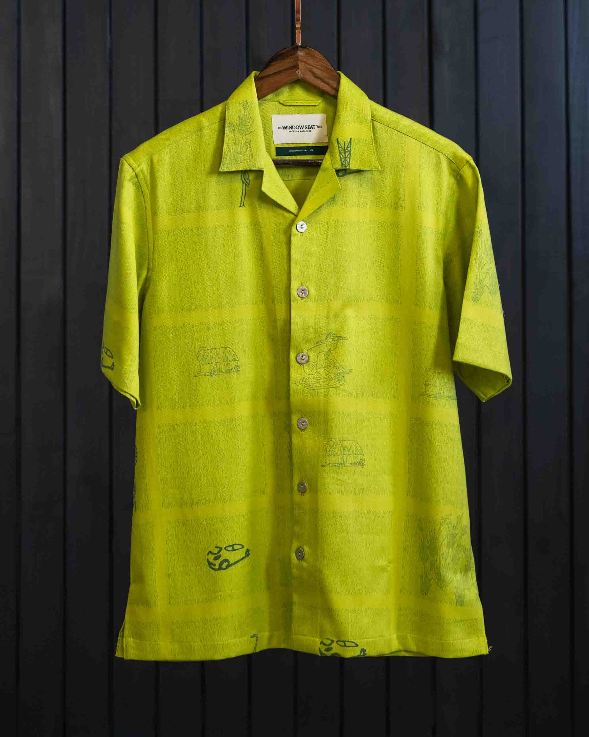 Lime Drive Shirt - Herringbone | Camp Collar | Short Sleeves