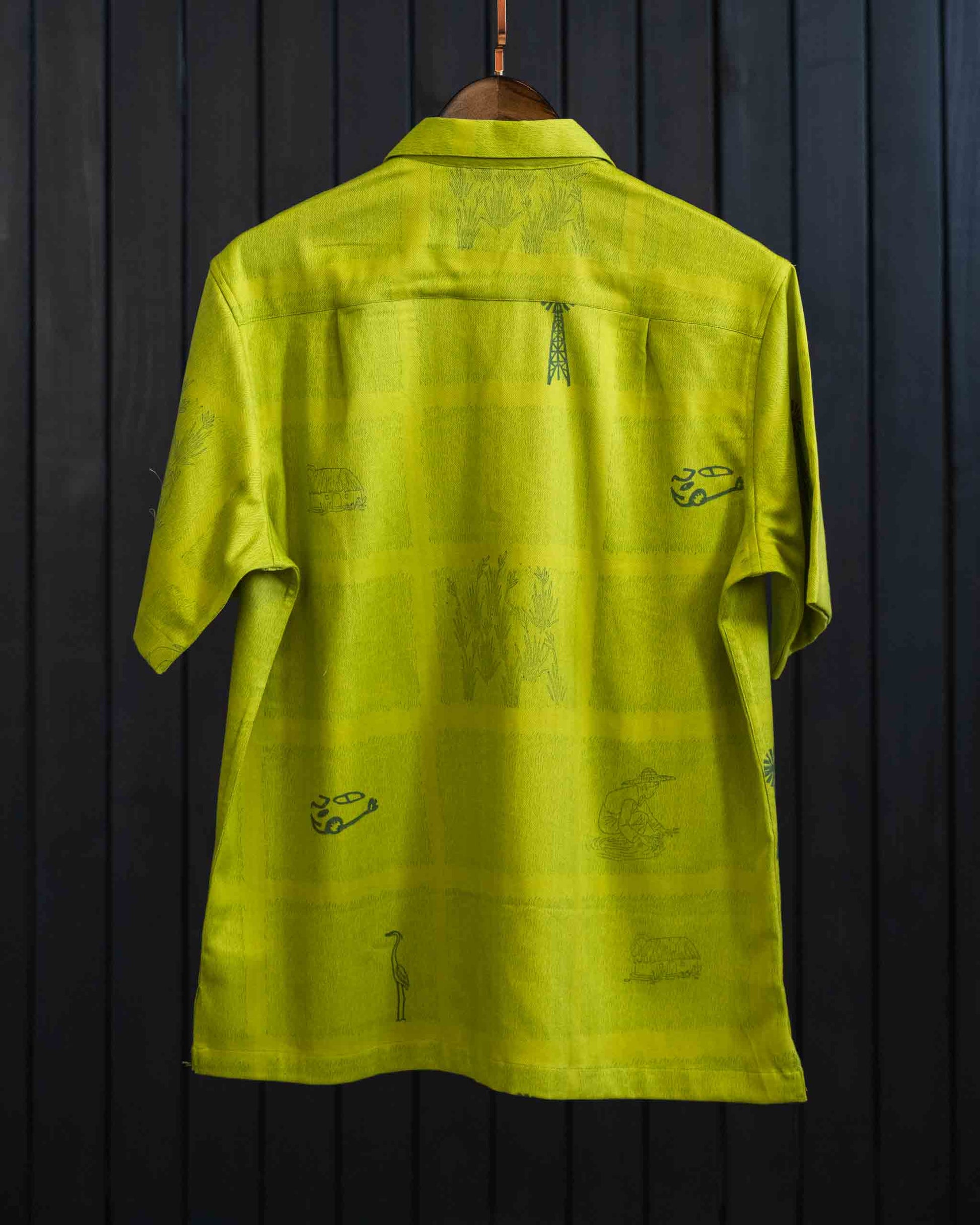 Lime Drive Shirt - Herringbone | Camp Collar | Short Sleeves