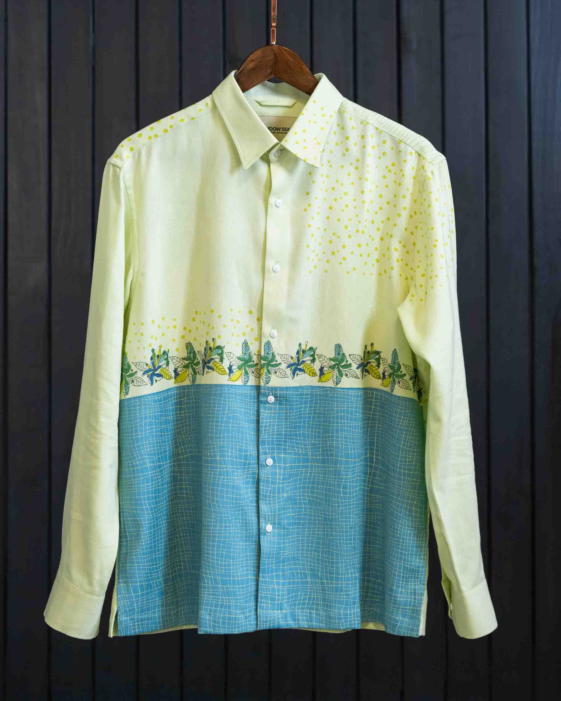 Two-tone Botanical Shirt - Herringbone | Classic Collar | Long Sleeves