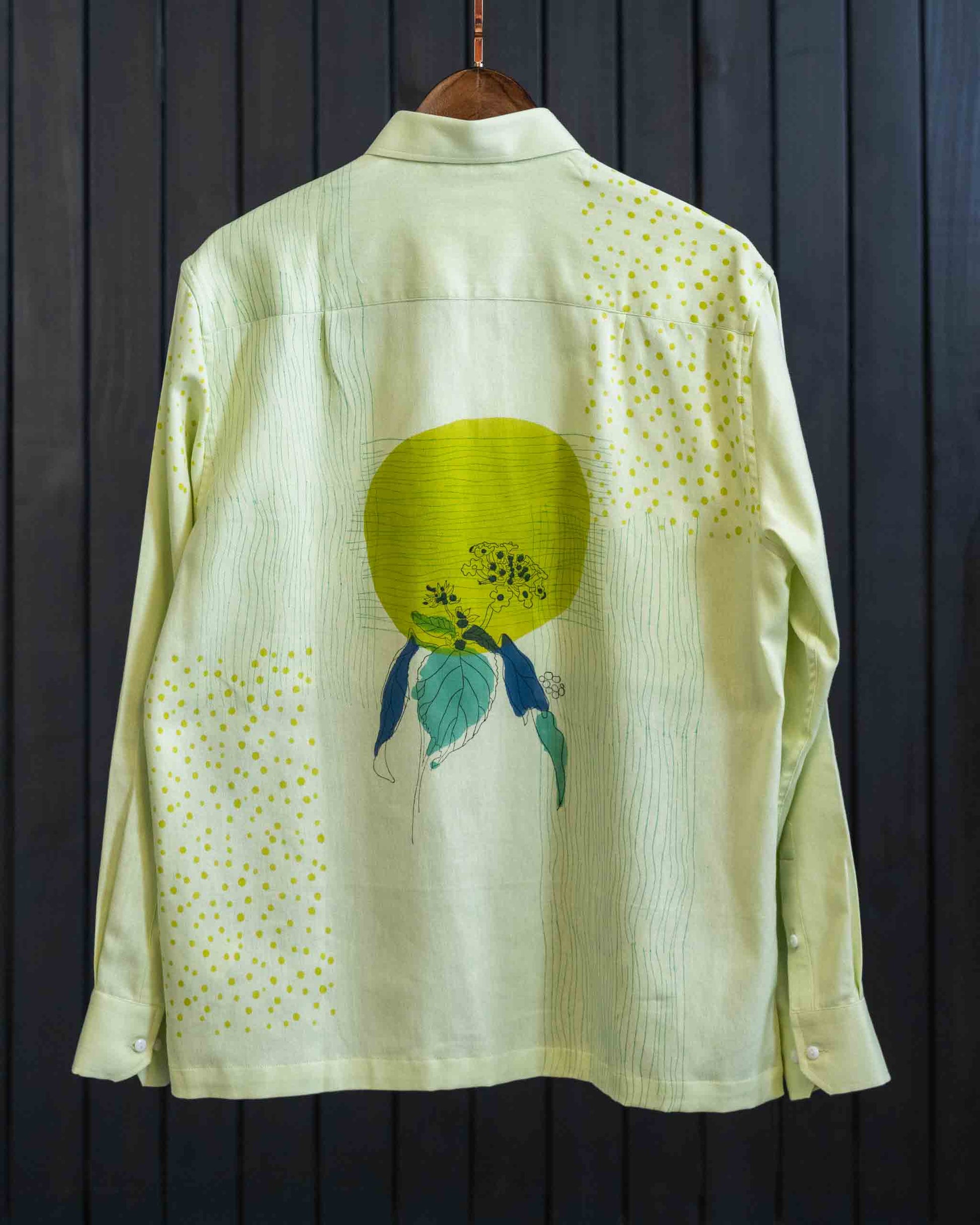 Two-tone Botanical Shirt - Herringbone | Classic Collar | Long Sleeves